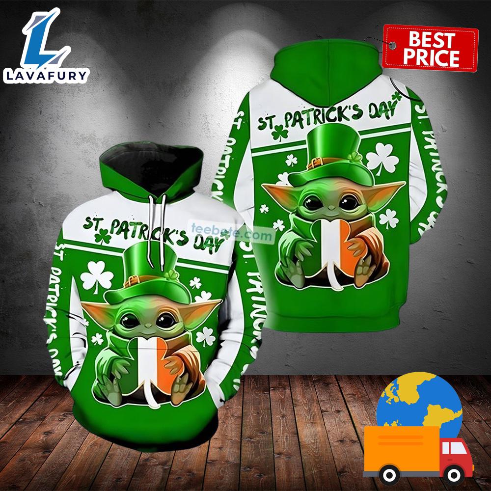 Baby Yoda Hug Shamrock Irish Flag St Patricks Green 3D Fashion Hoodie 2025