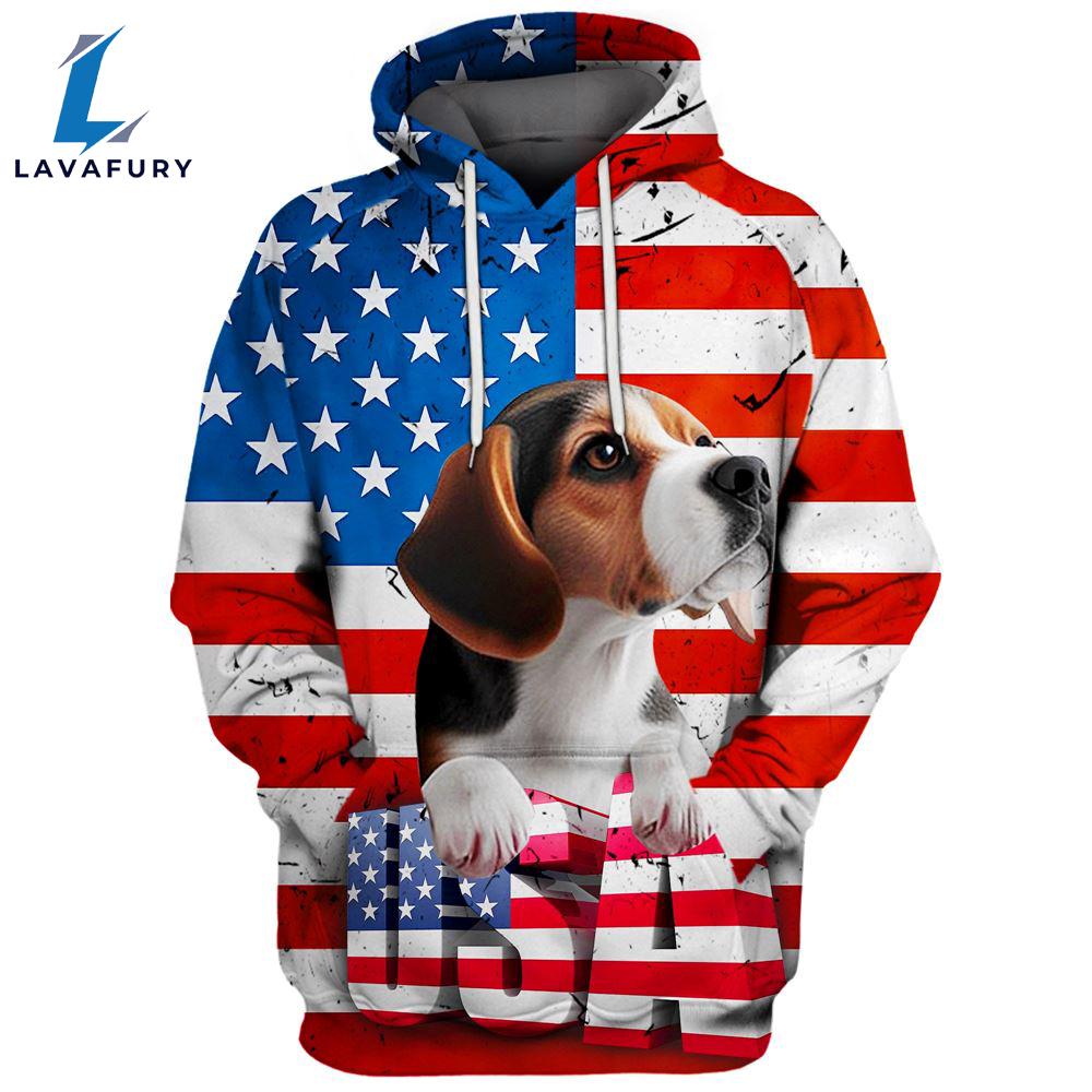 Beagle Dog 1 3D Face Graphic Premium America Flag Hoodie For Lover Dogs