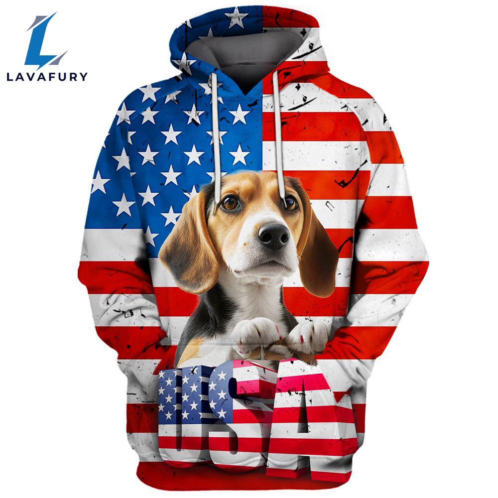 Beagle Dog 2 3D Face Graphic Premium America Flag Hoodie For Lover Dogs