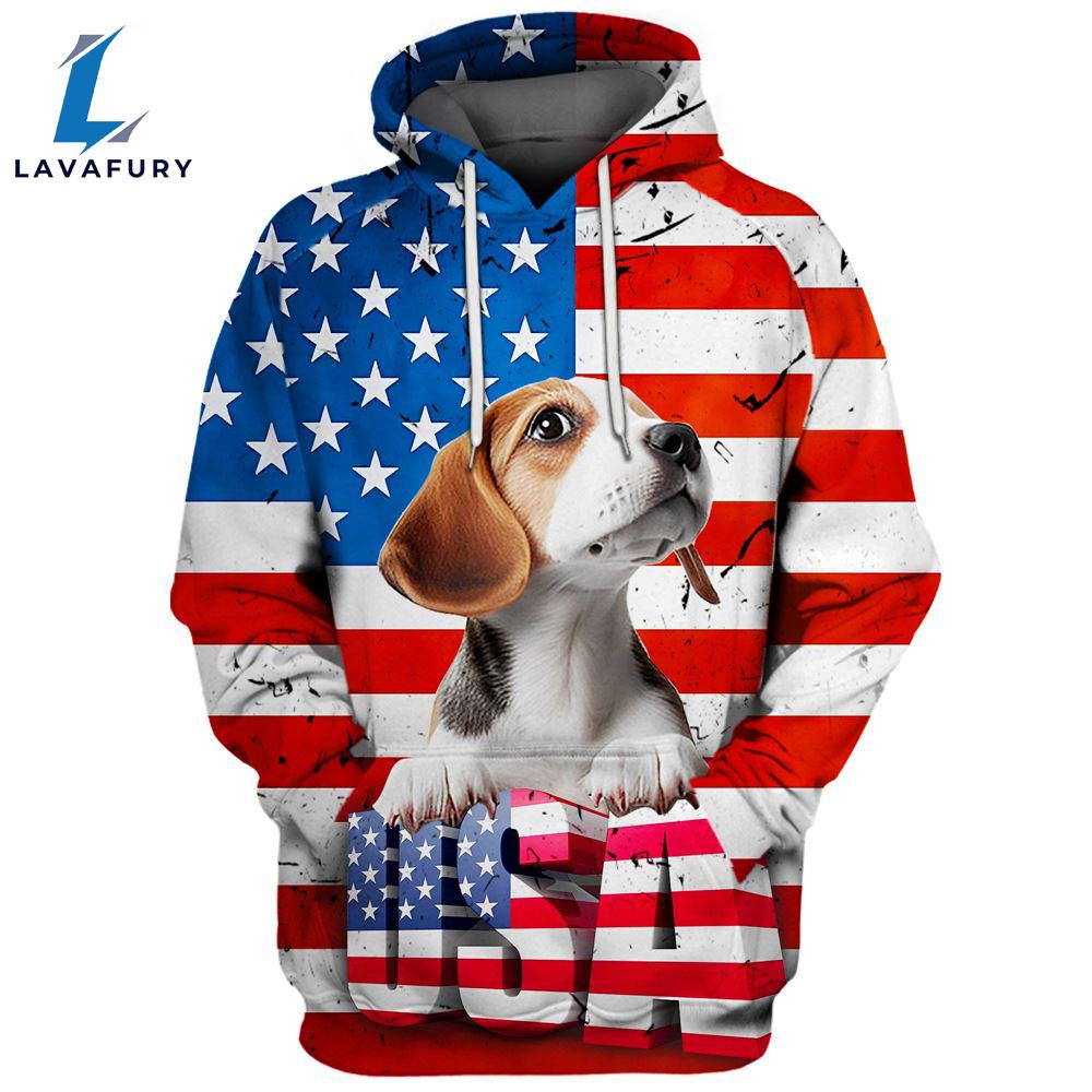 Beagle Dog 4 3D Face Graphic Premium America Flag Hoodie For Lover Dogs
