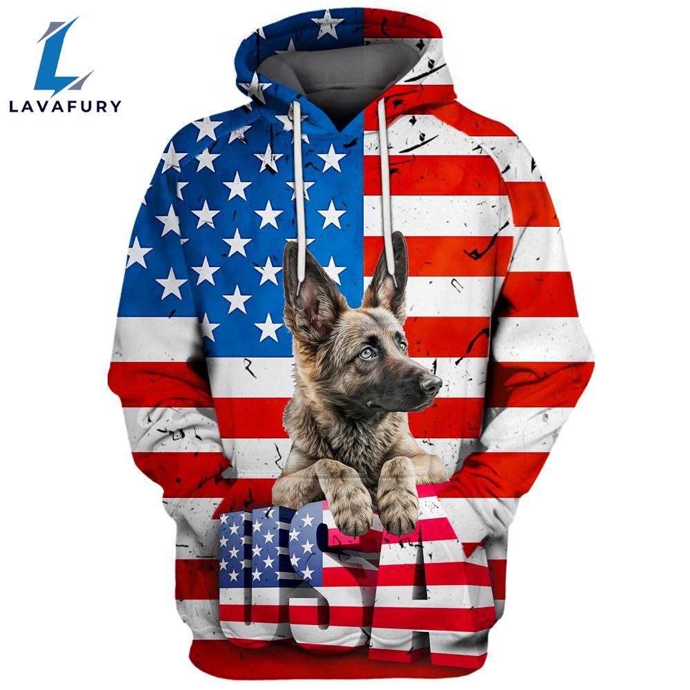 Belgian Laekenois Dog 3D Face Graphic Premium America Flag Hoodie For Lover Dogs