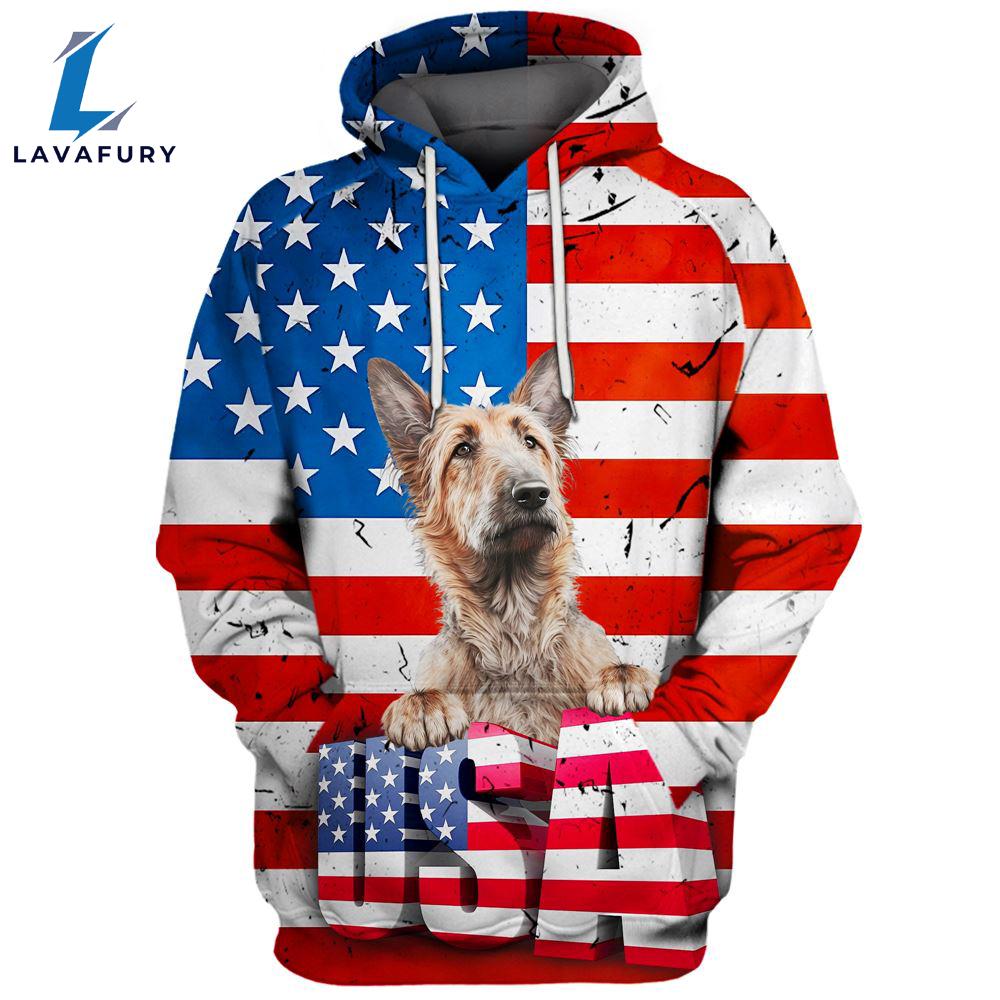 Berger Picard Dog 3D Face Graphic Premium America Flag Hoodie For Lover Dogs