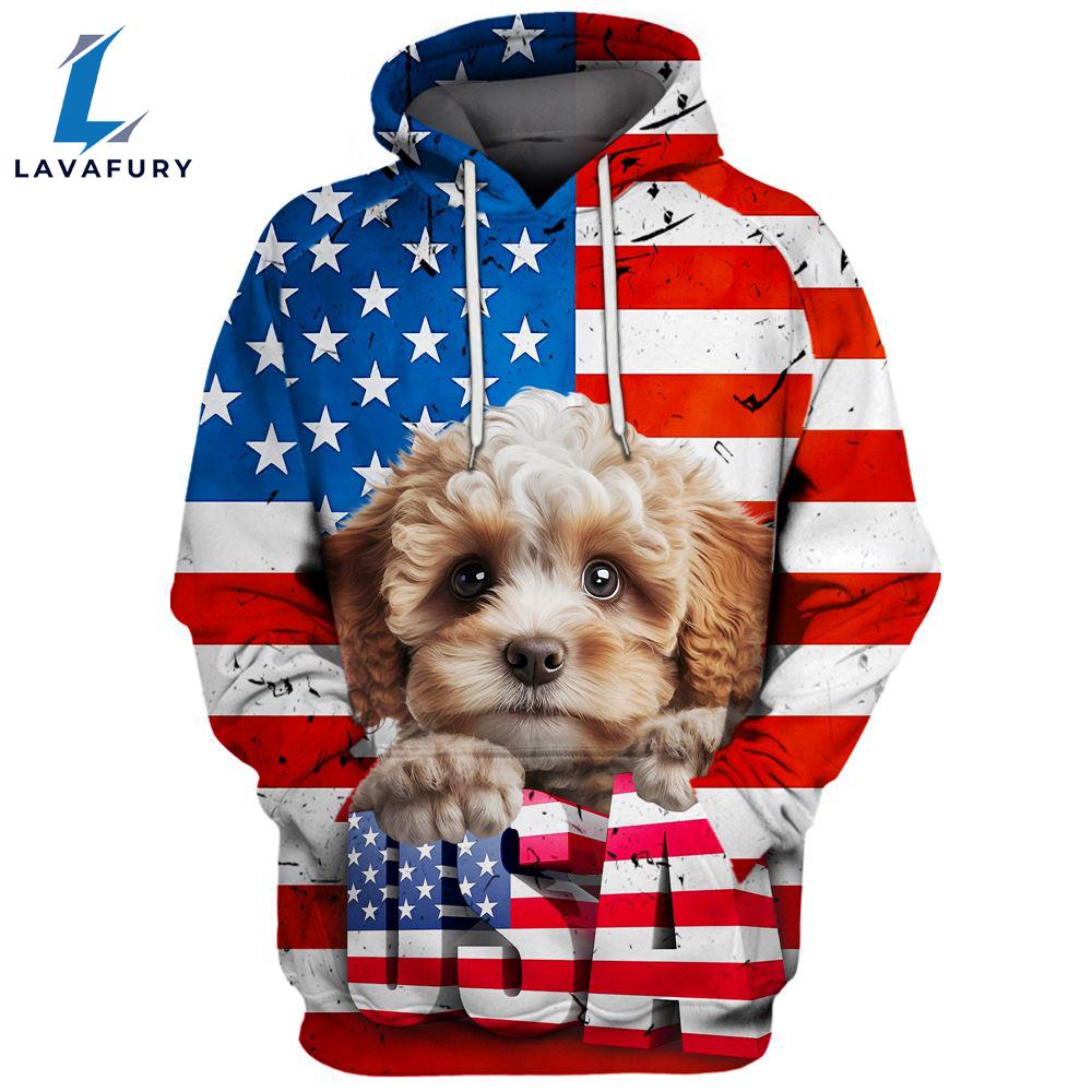Bolognese Dog 3D Face Graphic Premium America Flag Hoodie For Lover Dogs