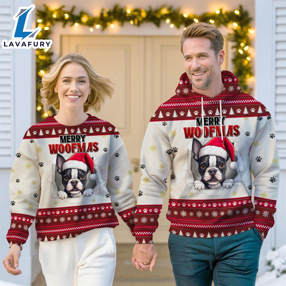 Boston Terrier Dog Merry Woofmas Christmas Sweatshirt & Hoodie Gift Christmas