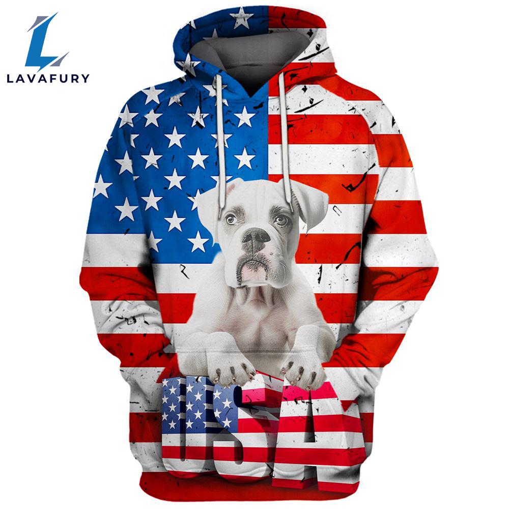 Boxer Dog 6 3D Face Graphic Premium America Flag Hoodie For Lover Dogs