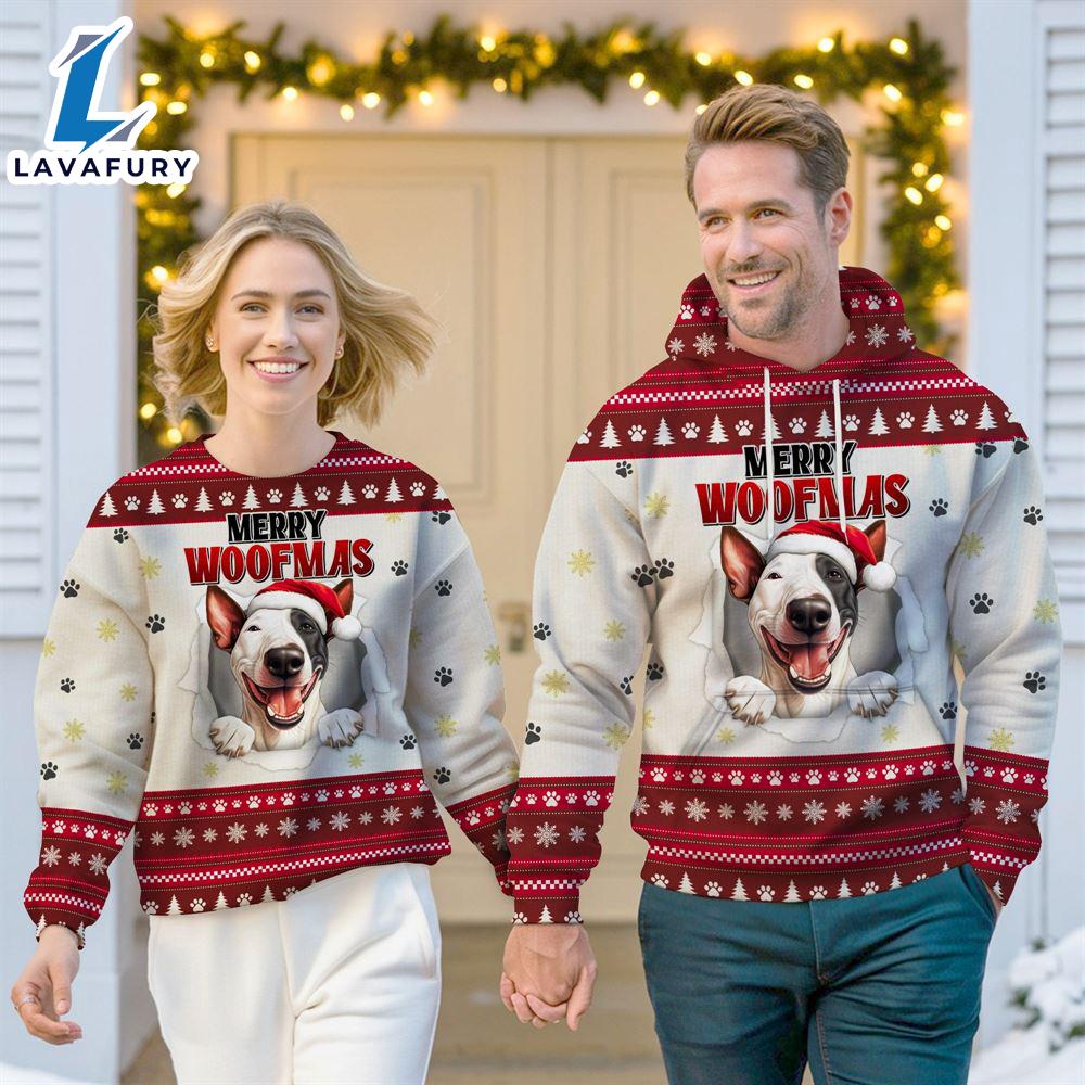 Bull Terrier Dog Merry Woofmas Christmas Sweatshirt & Hoodie Gift Christmas