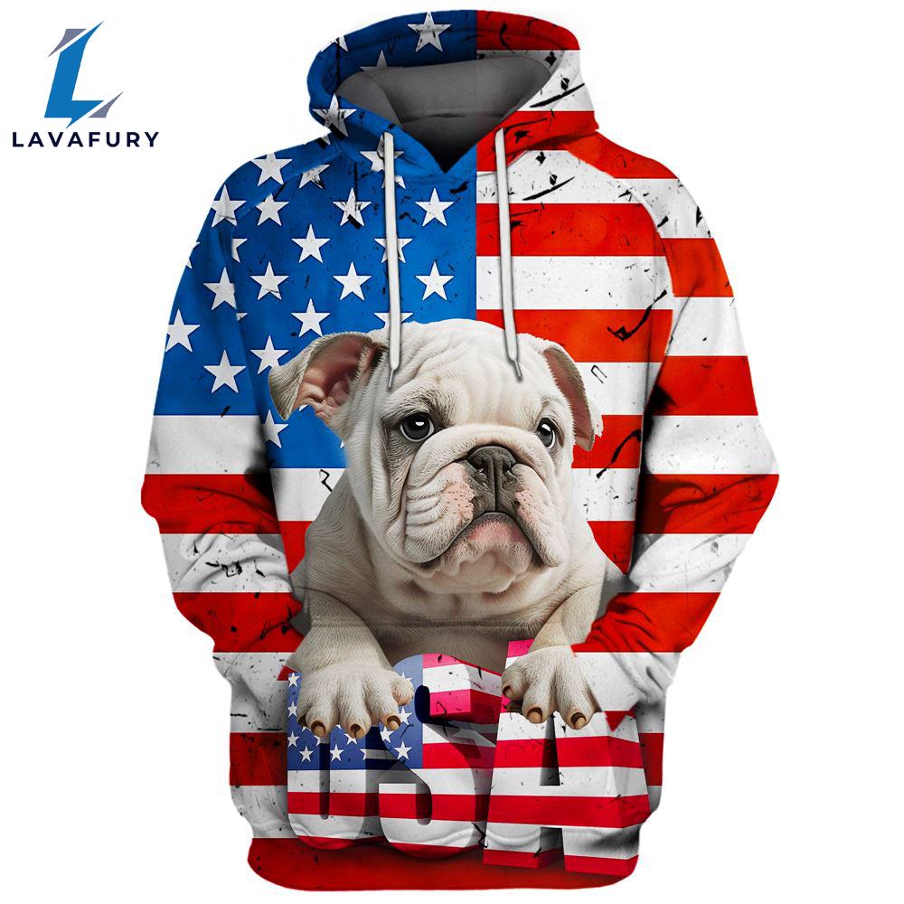 Bulldog 6 3D Face Graphic Premium America Flag Hoodie For Lover Dogs