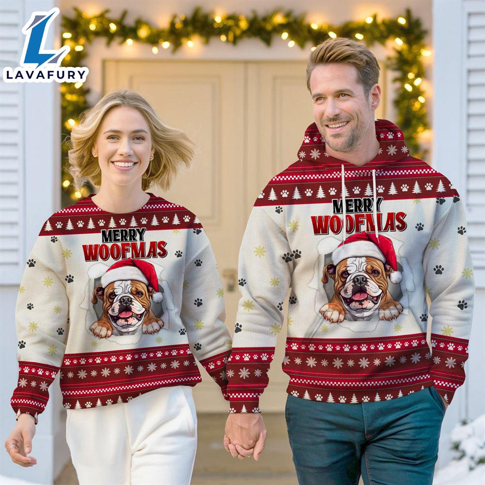 Bulldog Merry Woofmas Christmas Sweatshirt & Hoodie Gift Christmas