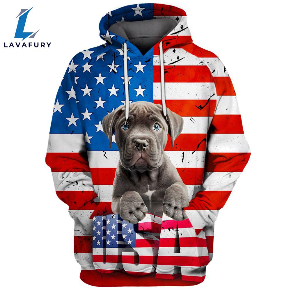 Cane Corso Dog 3D Face Graphic Premium America Flag Hoodie For Lover Dogs