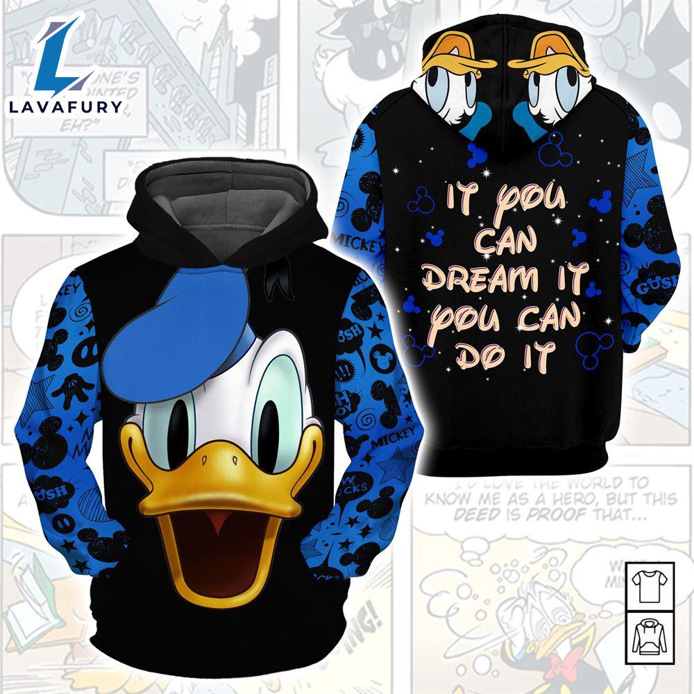 Cartoon Character Donald Duck If You Can Dream It You Can Do It All Over Printed Hoodie 3D Unisex Men