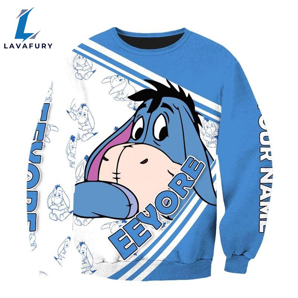 Cartoon Character Eeyore Hello Personalized Custom Name Hoodie All Over Printed 3D Unisex Men