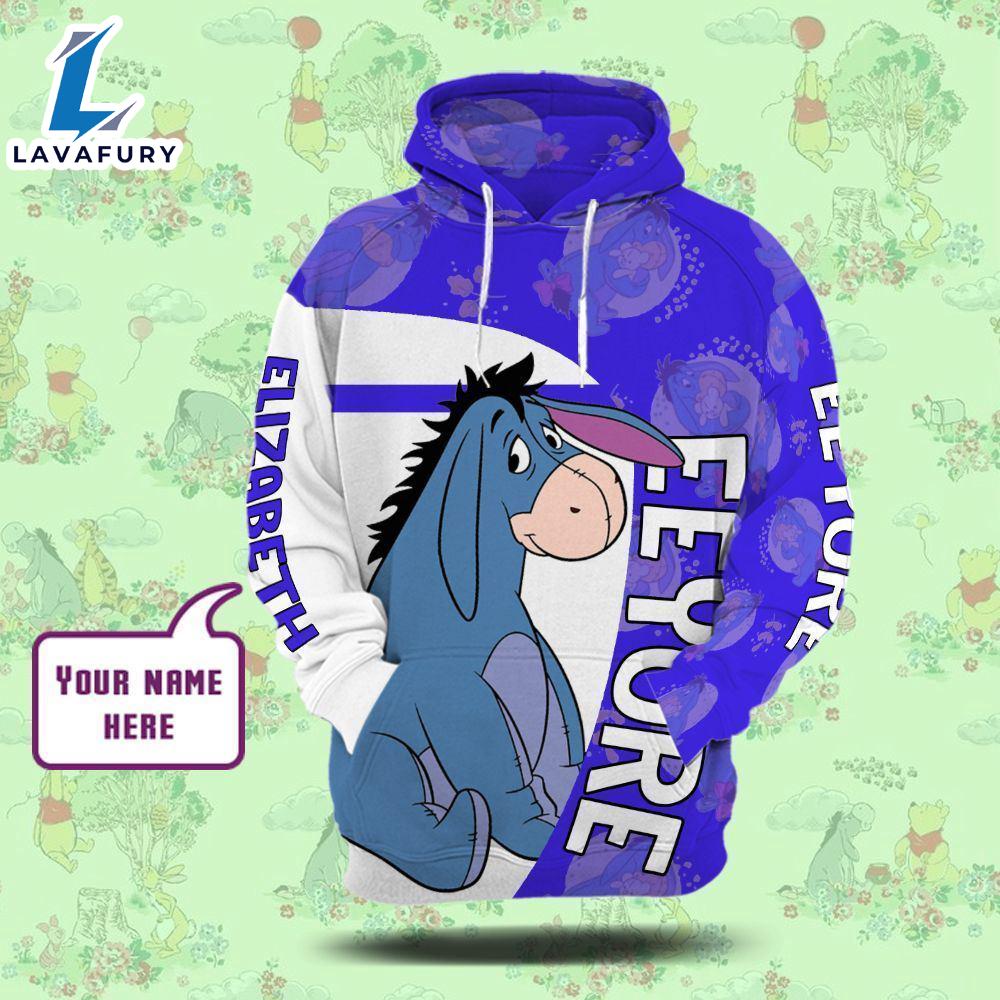 Cartoon Character Eeyore Hoodie All Over Printed 3D Personalized Custom Name Unisex Men