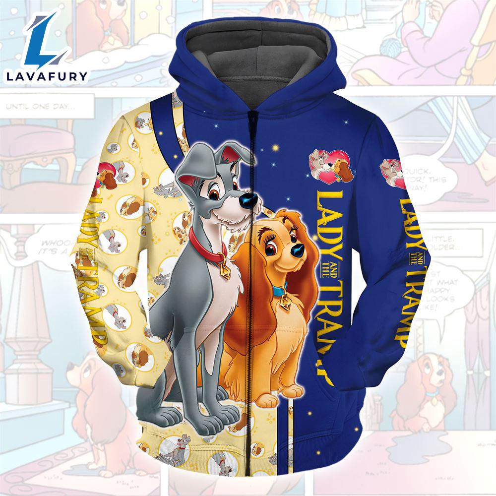 Cartoon Character Love Lady And The Tramp Pattern Hoodie All Over Printed 3D Unisex Men