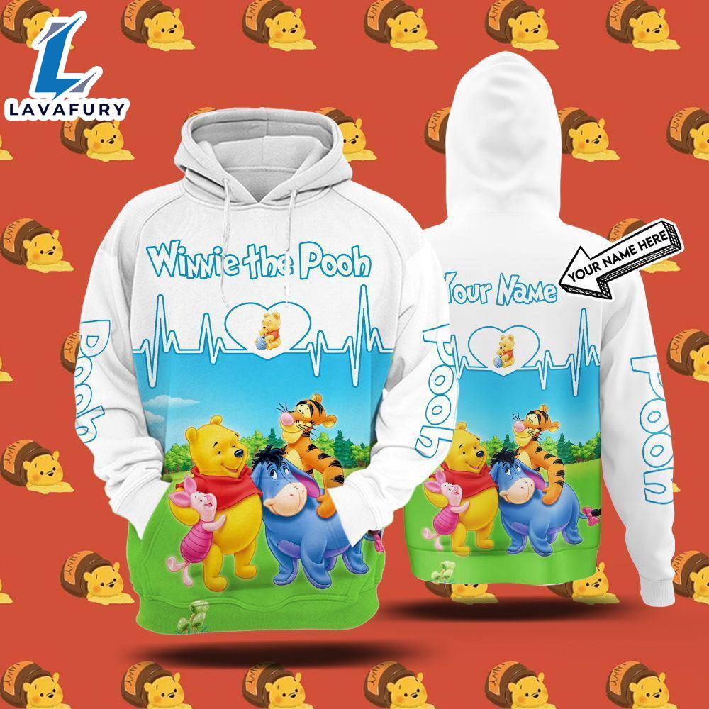 Cartoon Character Personalized Custom Name Friend Winnie The Pooh Hoodie All Over Printed 3D Unisex Men