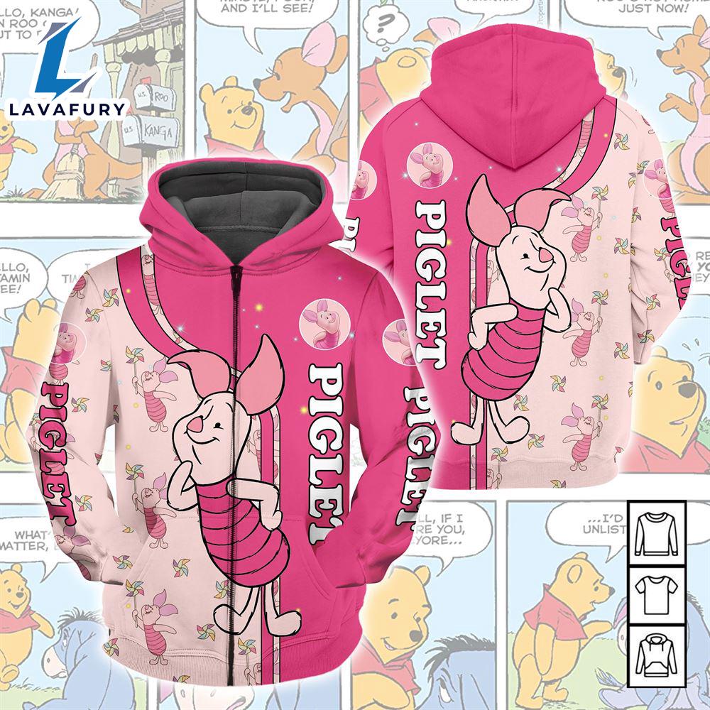Cartoon Character Piglet Love Hoodie Dress All Over Printed 3D Unisex Men