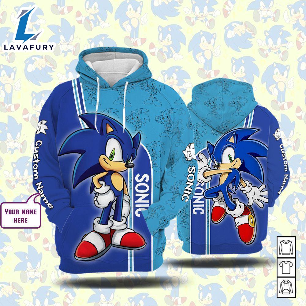 Cartoon Character Sonic Form Hoodie All Over Printed 3D Personalized Custom Name Unisex Men