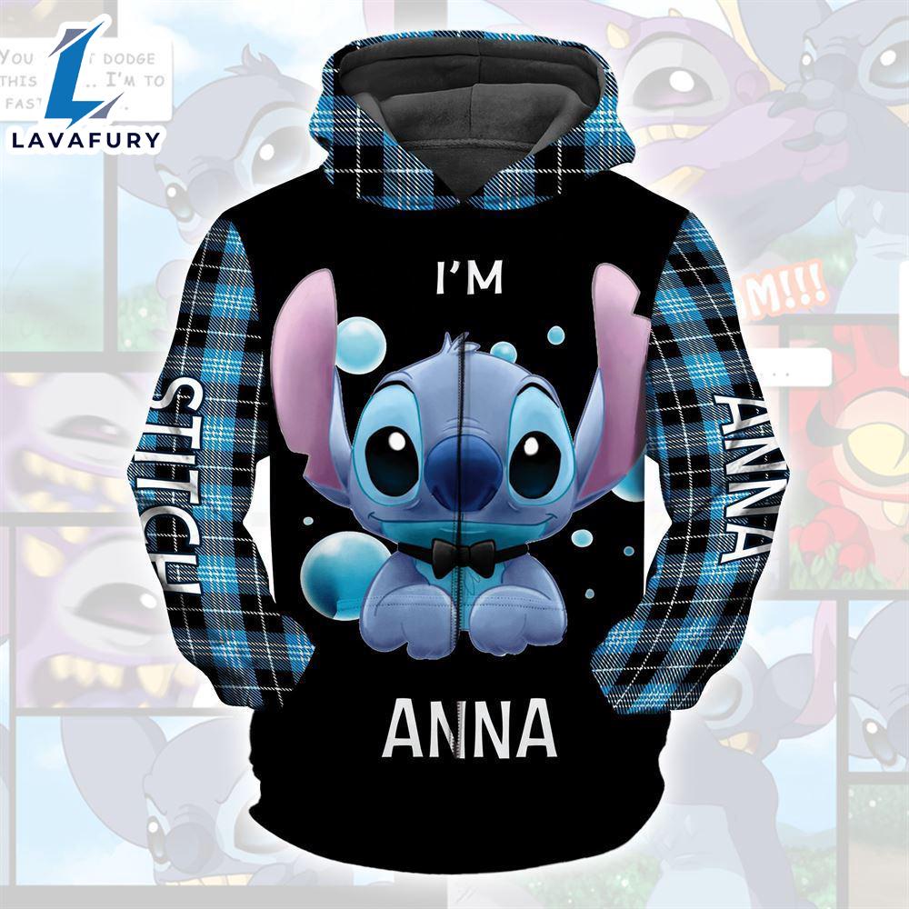 Cartoon Character Stitch Aholic Gingham Hoodie All Over Printed 3D Personalized Custom Name Unisex Men