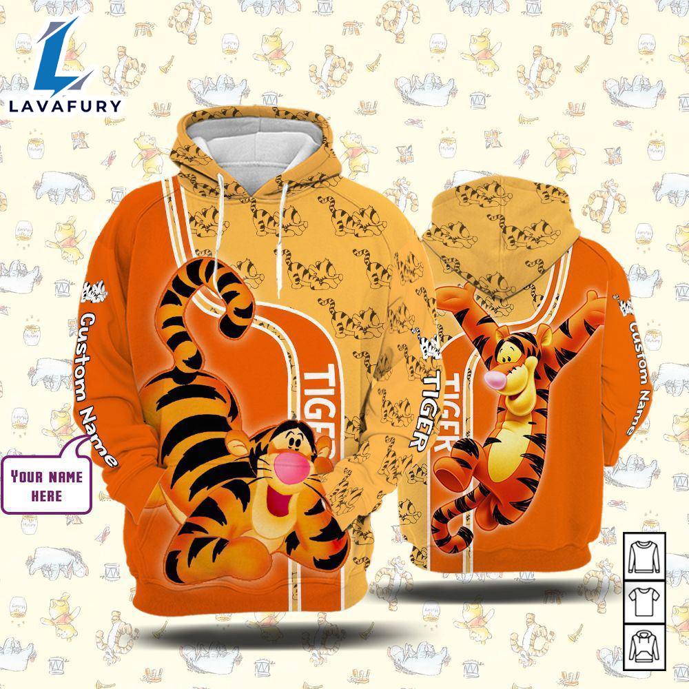 Cartoon Character Tigger Form Hoodie All Over Printed 3D Personalized Custom Name Unisex Men