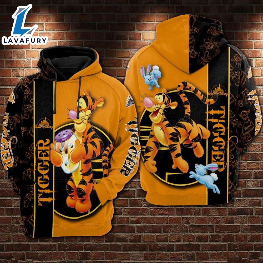 Cartoon Character Tigger Happy Hoodie All Over Printed 3D Unisex Men
