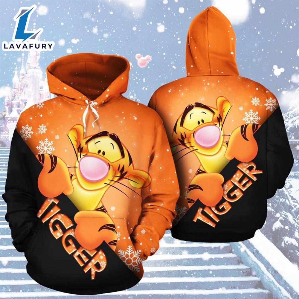 Cartoon Character Tigger Snow Hoodie All Over Printed 3D Unisex Men