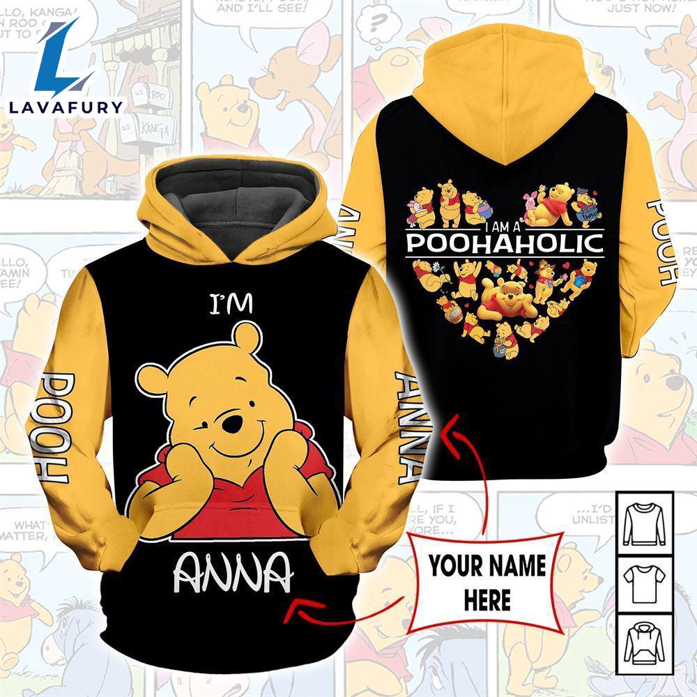 Cartoon Character Winnie The Pooh Aholic Hoodie All Over Printed 3D Personalized Custom Name Unisex Men