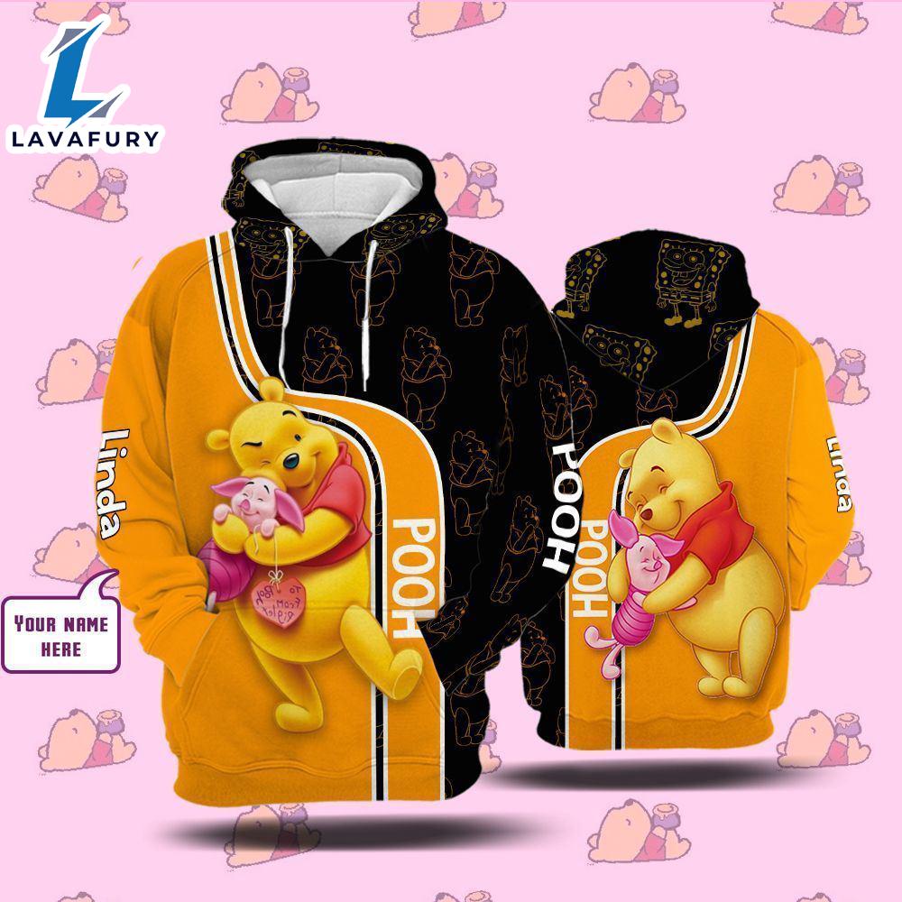 Cartoon Character Winnie The Pooh Black Ora Hoodie All Over Printed 3D Personalized Custom Name Unisex Men