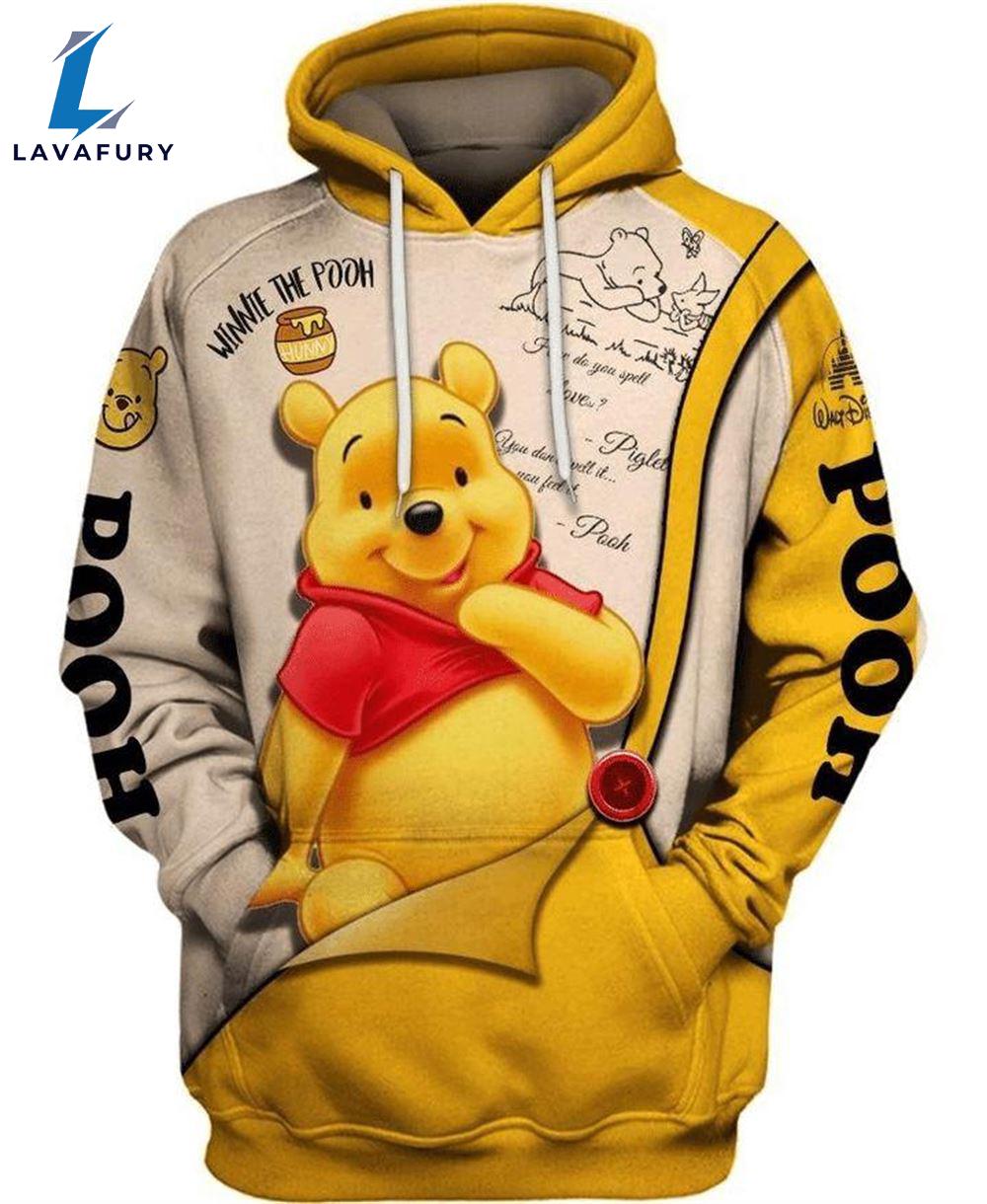 Cartoon Character Winnie The Pooh Button Hoodie All Over Printed 3D Unisex Men