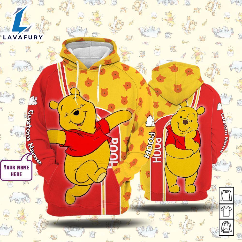 Cartoon Character Winnie The Pooh Form Hoodie All Over Printed 3D Personalized Custom Name Unisex Men