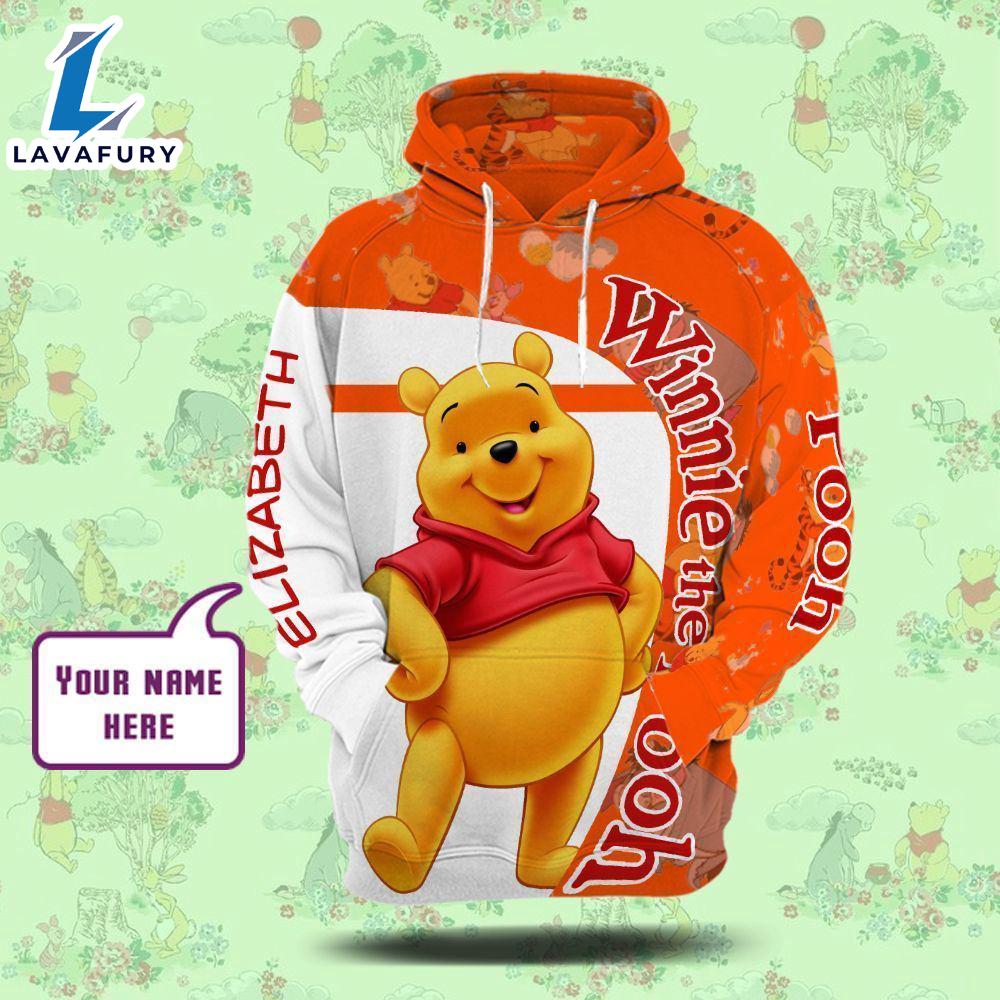 Cartoon Character Winnie The Pooh Hooded Hoodie All Over Printed 3D Personalized Custom Name Unisex Men