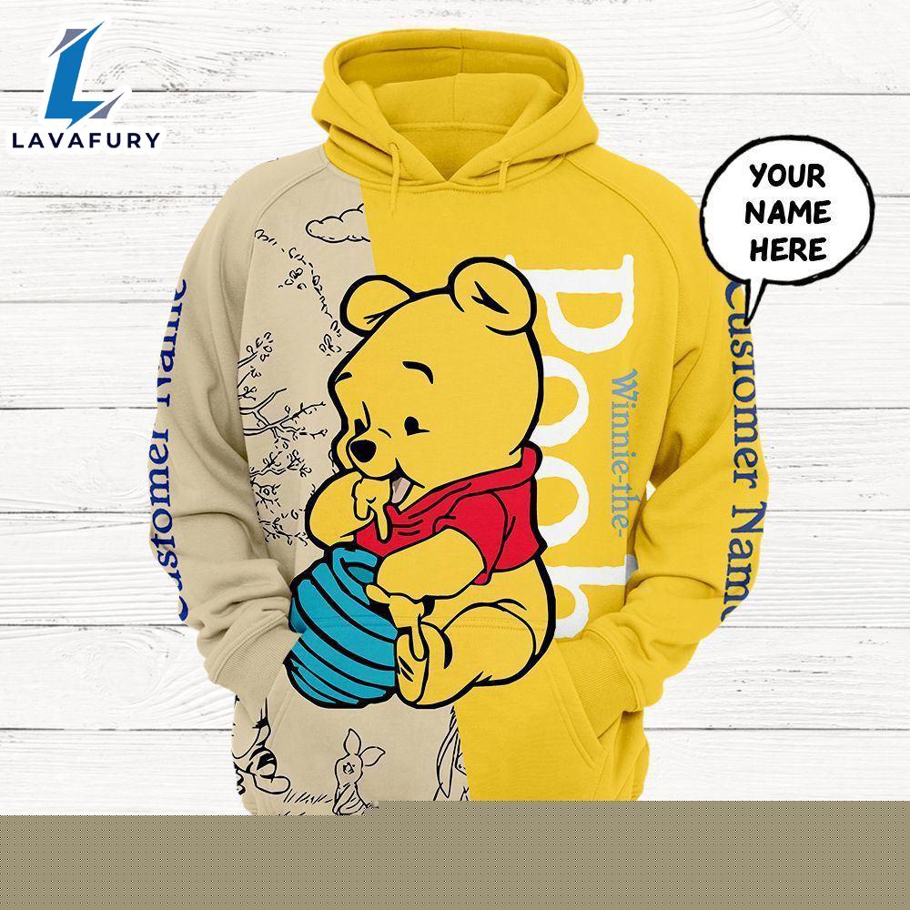 Cartoon Character Winnie The Pooh Personalized Custom Name Hoodie All Over Printed 3D Unisex Men