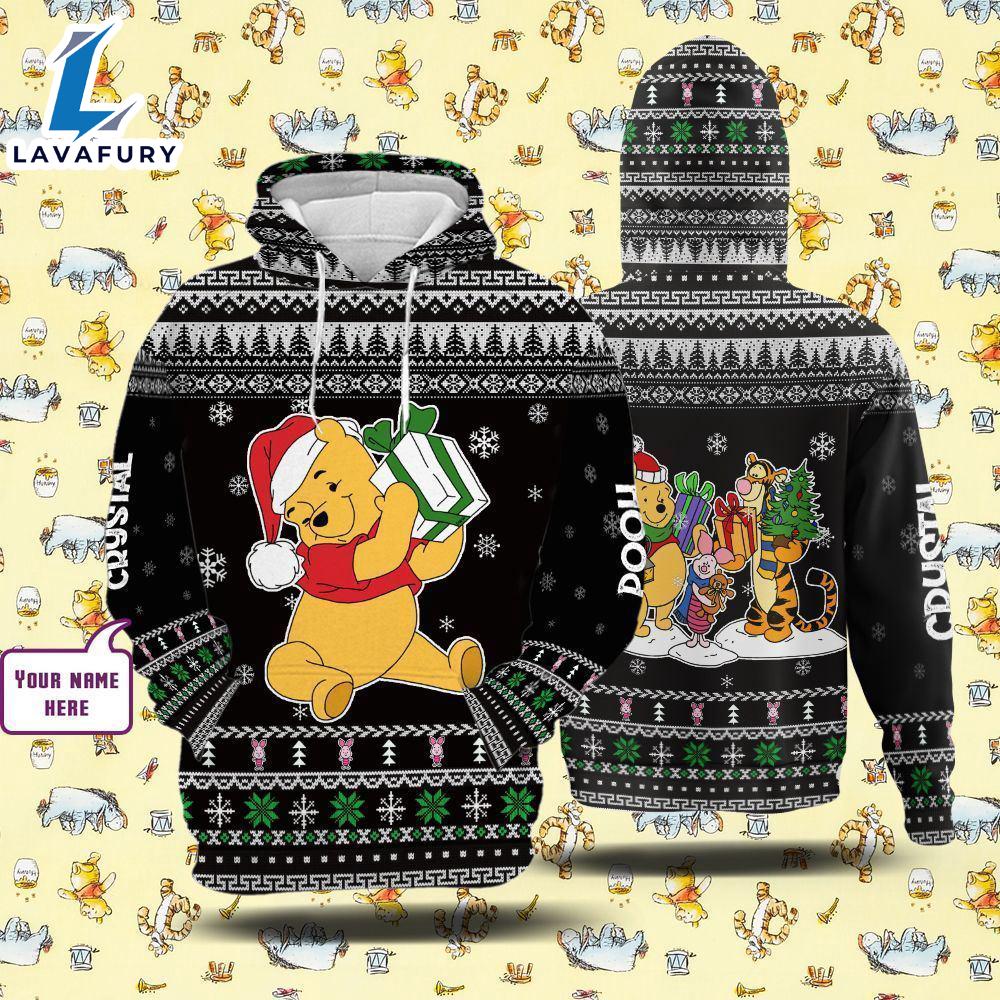 Cartoon Character Winnie The Pooh Winter Hoodie All Over Printed 3D Personalized Custom Name Unisex Men