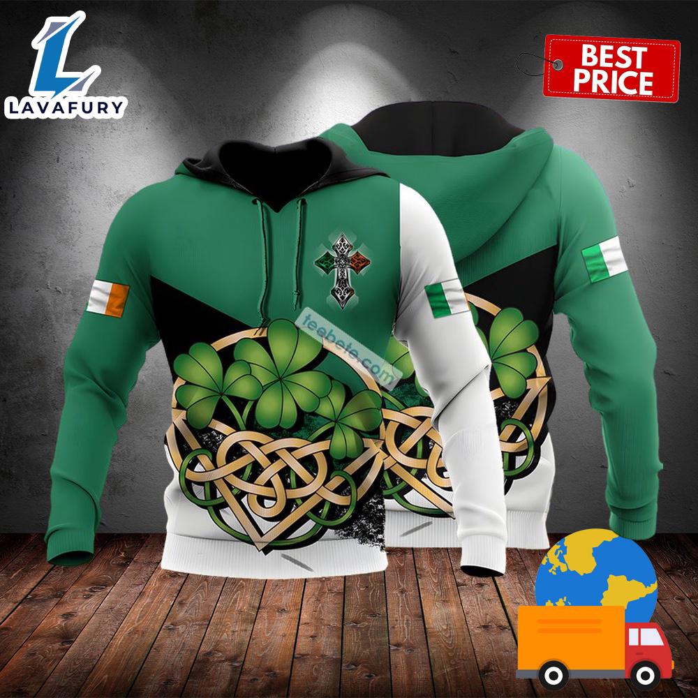 Celtic Cross Shamrock St Patrick Green 3D Design Hoodie 2025
