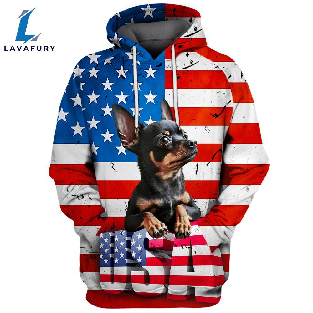 Chihuahua Dog 1 3D Face Graphic Premium America Flag Hoodie For Lover Dogs