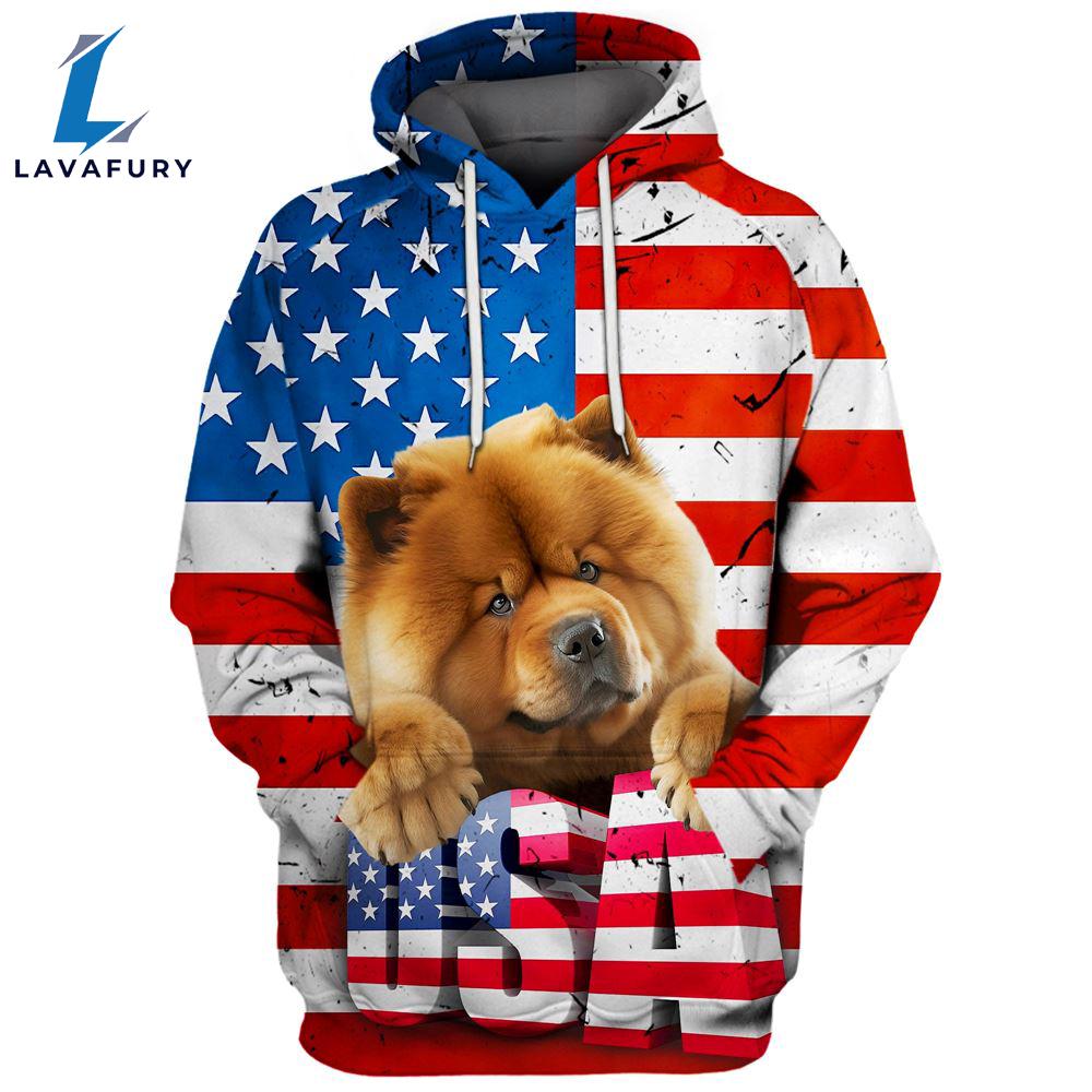 Chow Chow Dog 3D Face Graphic Premium America Flag Hoodie For Lover Dogs