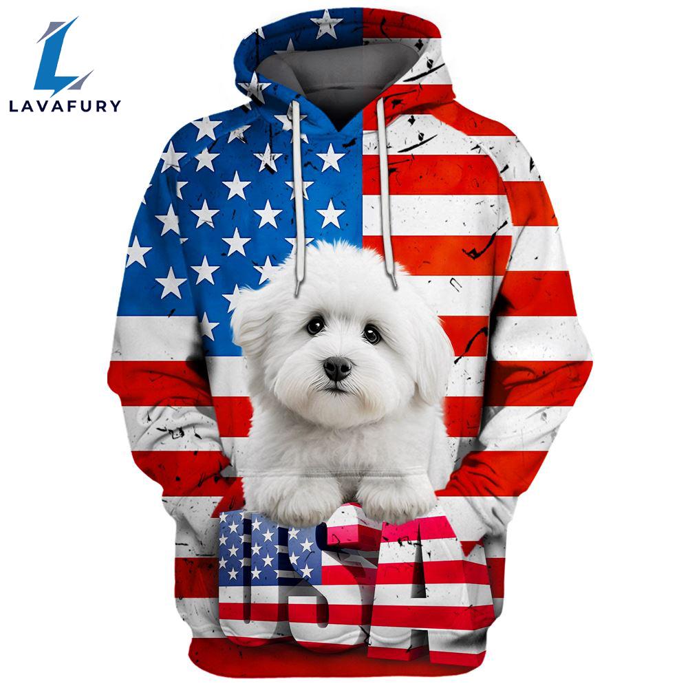Coton De Tulear Dog 3D Face Graphic Premium America Flag Hoodie For Lover Dogs