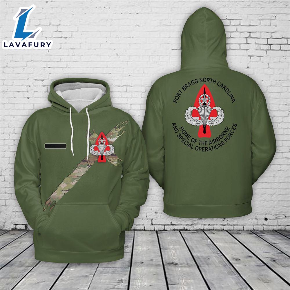 Custom Name Fort Bragg Home Of The Airborne And Special Operations Forces Hoodie 3D 4th Of July