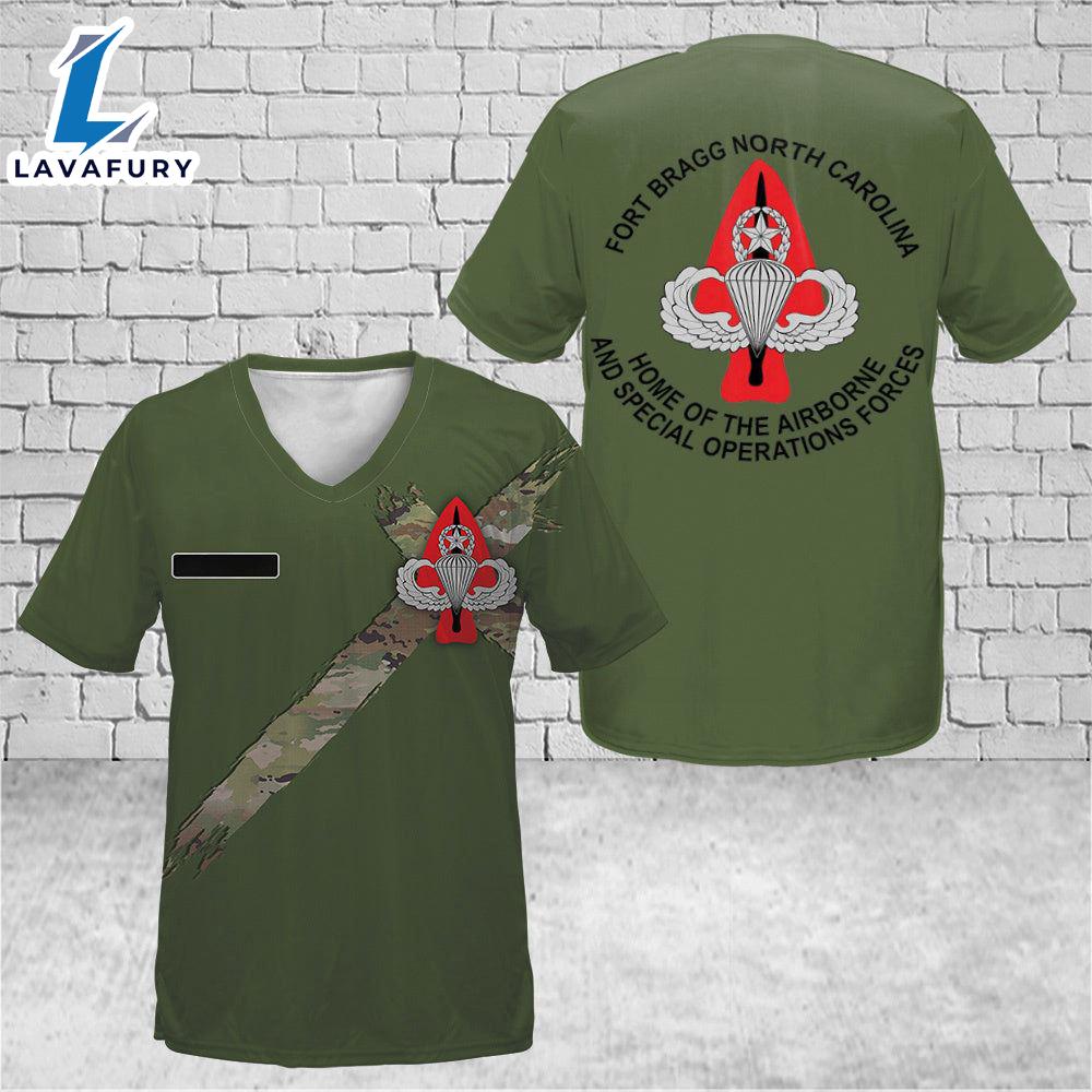 Custom Name Fort Bragg Home Of The Airborne And Special Operations Forces V-Neck T-Shirt 3D 4th Of July