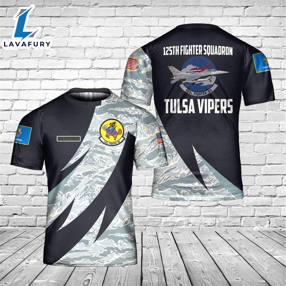 Custom Name Oklahoma 125th Fighter Squadron General Dynamics F-16 Fighting Falcon 3D T-shirt 4th Of July Shirt