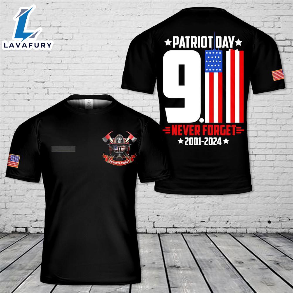 Custom Name Patriot Day 911 Never Forget T-Shirt 3D 4th Of July Shirt