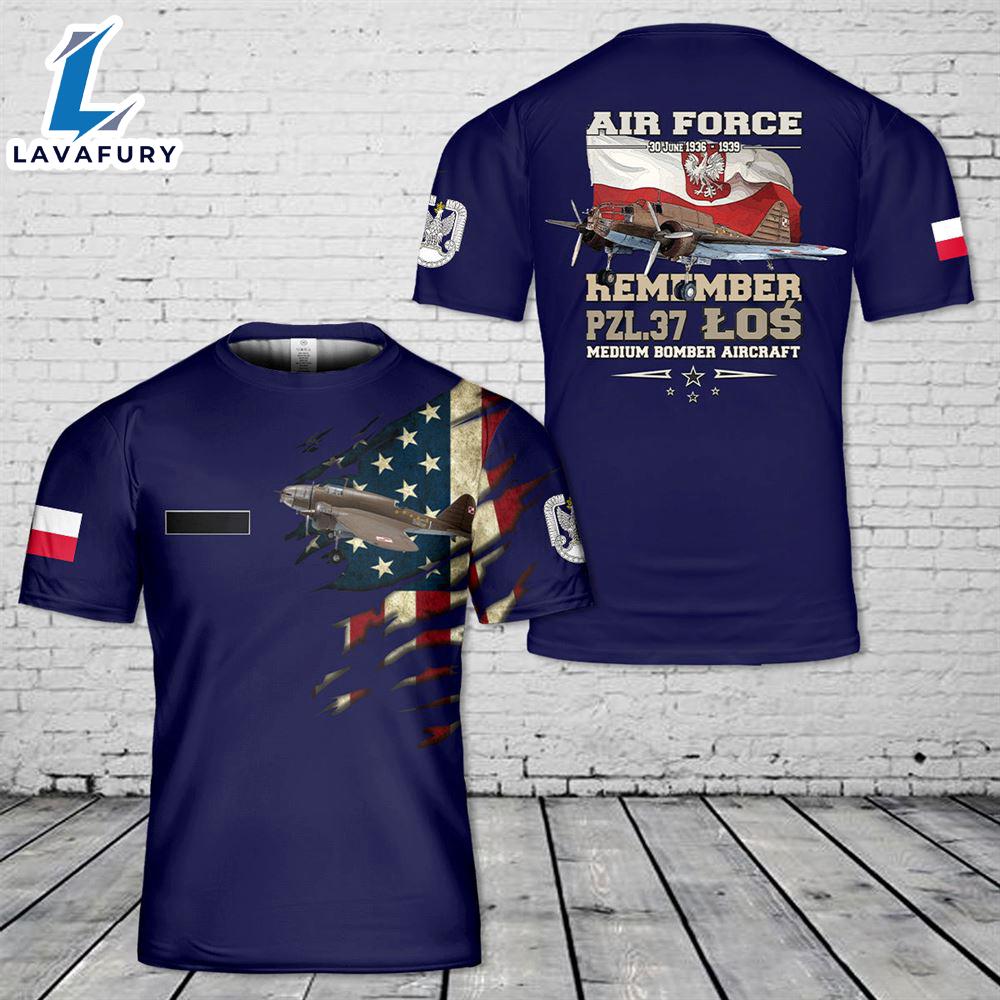 Custom Name Polish Air Force PZL37 Los Medium Bomber T-Shirt 3D 4th Of July