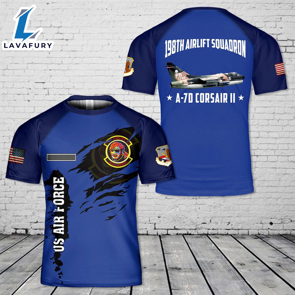 Custom Name Puerto Rico Air National Guard A-7D Corsair II 198th Airlift Squadron T-Shirt 3D 1 4th Of July Shirt
