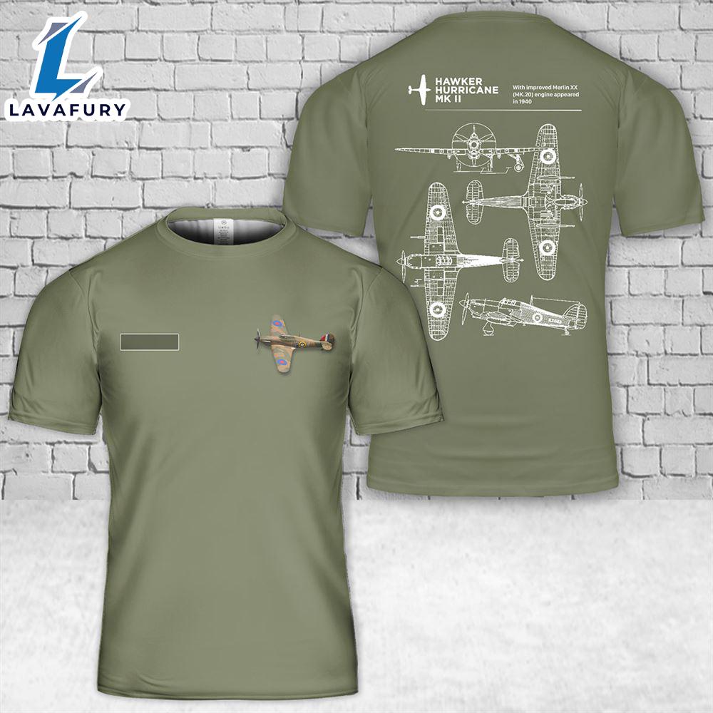 Custom Name Royal Air Force Hawker Hurricane Mk.II T-Shirt 3D 4th Of July