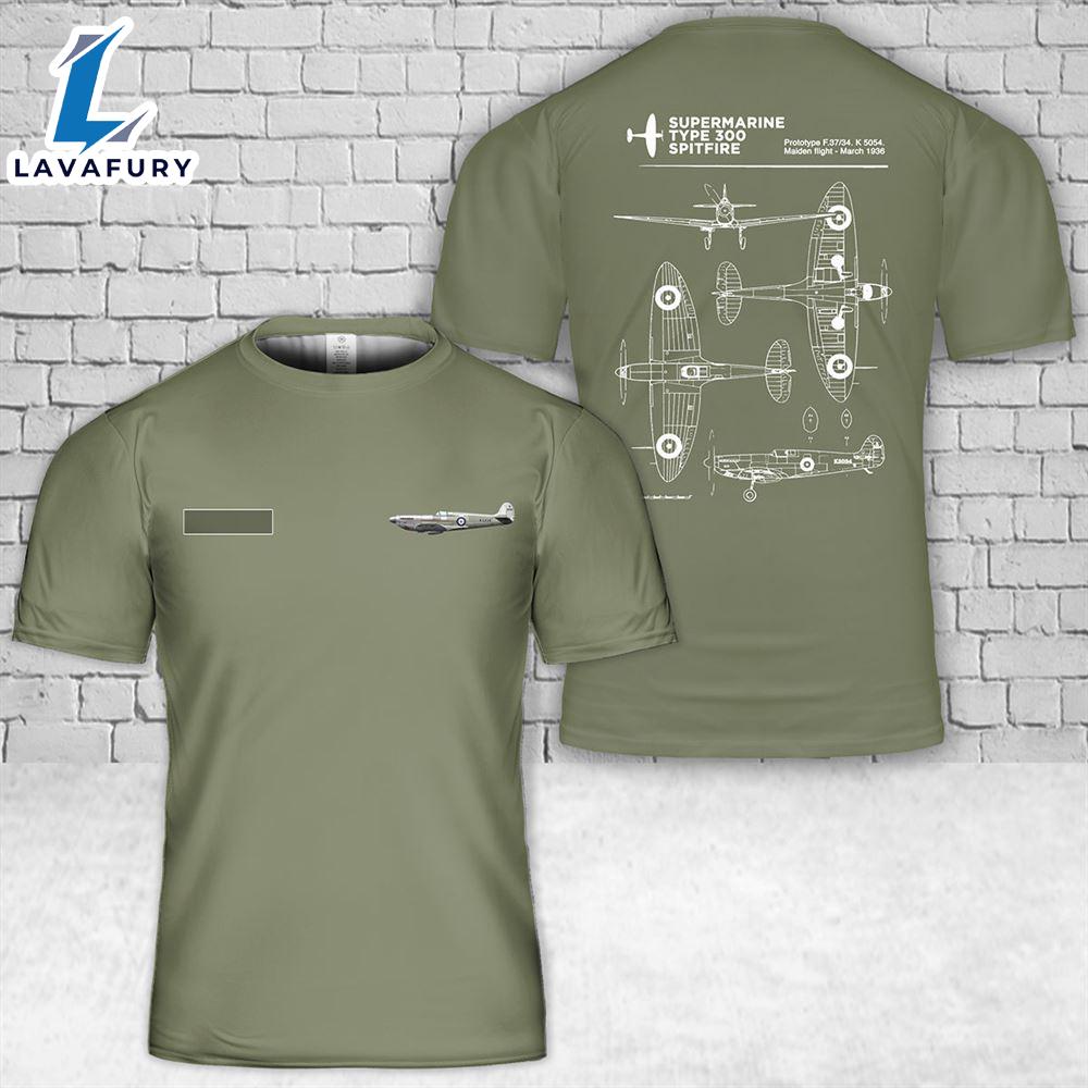 Custom Name Royal Air Force Vickers Supermarine Spitfire Type 300 Prototype K5054 T-Shirt 3D 4th Of July