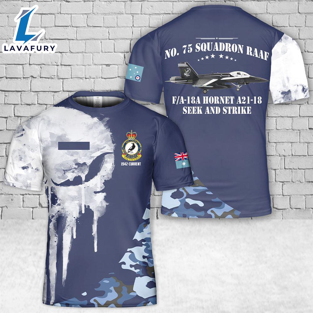 Custom Name Royal Australian Air Force FA-18A Hornet A21-18 No. 75 Squadron RAAF T-Shirt 3D 4th Of July