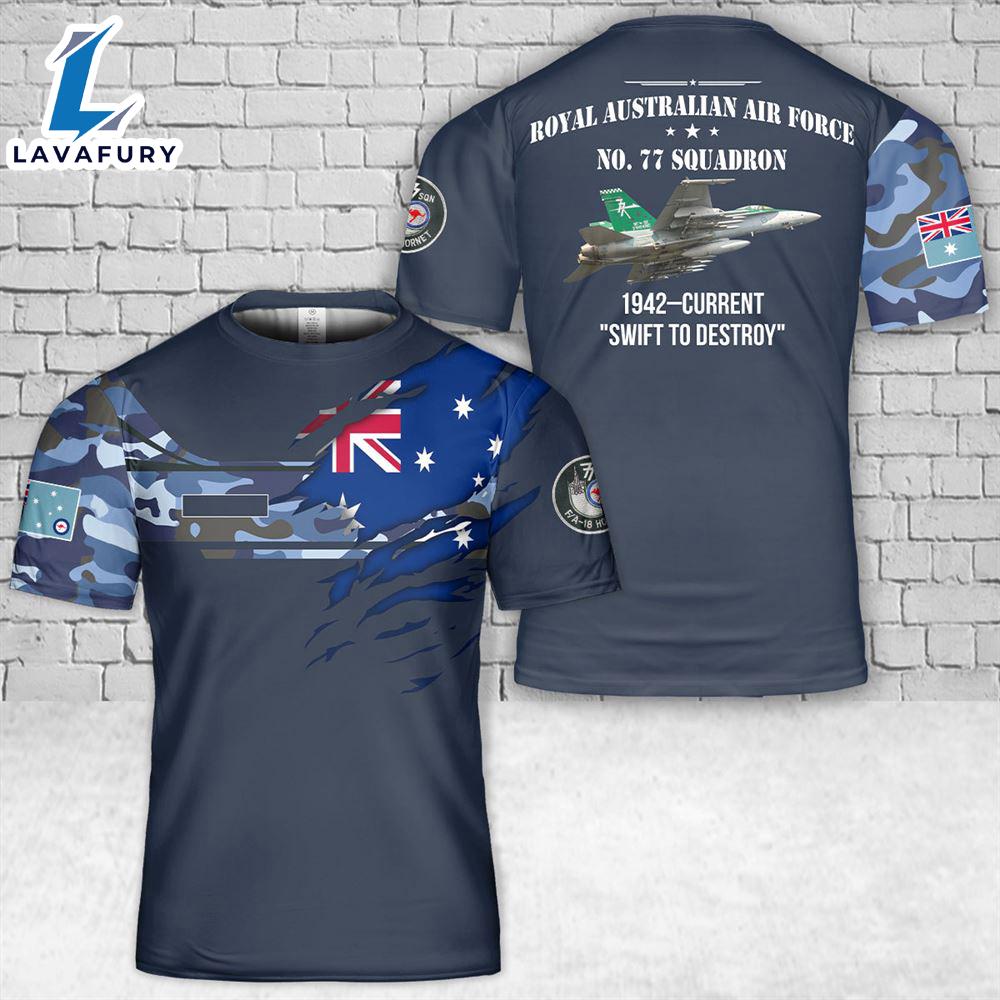 Custom Name Royal Australian Air Force FA-18A Hornet A21-39 No. 77 Squadron T-Shirt 3D 4th Of July