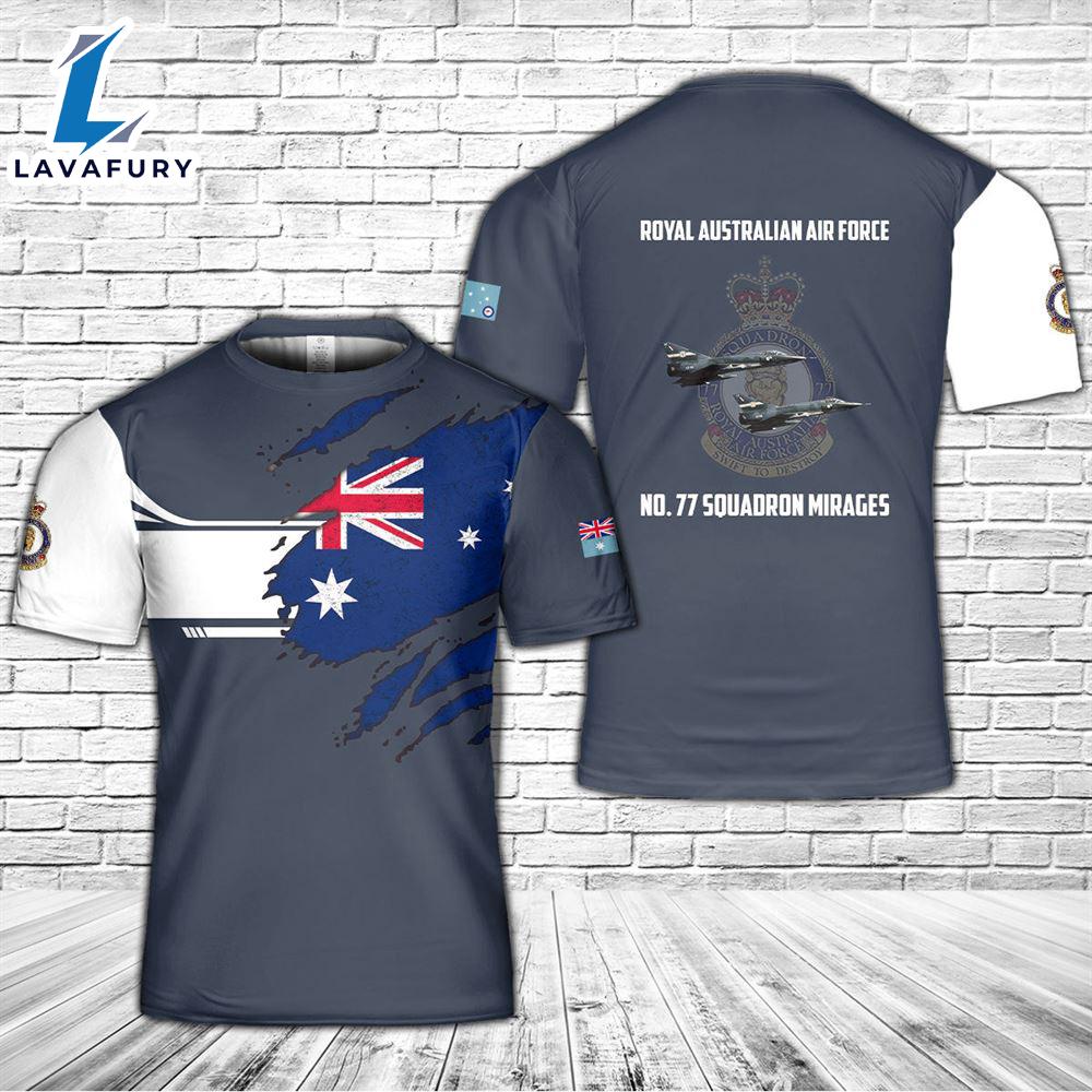 Custom Name Royal Australian Air Force No. 77 Squadron Mirages 3D T-shirt 4th Of July