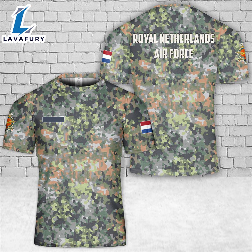 Custom Name Royal Netherlands Air Force DFP Camo T-Shirt 3D 4th Of July