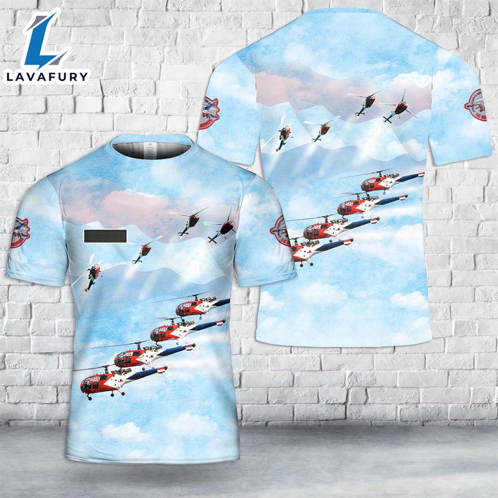 Custom Name Royal Netherlands Air Force (RNLAF) Grasshoppers helicopter display team T-Shirt 3D 4th Of July