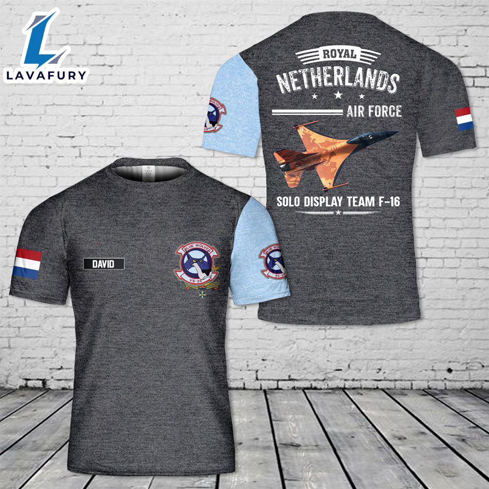 Custom Name Royal Netherlands Air Force Solo Display Team F-16 3D T-Shirt 4th Of July