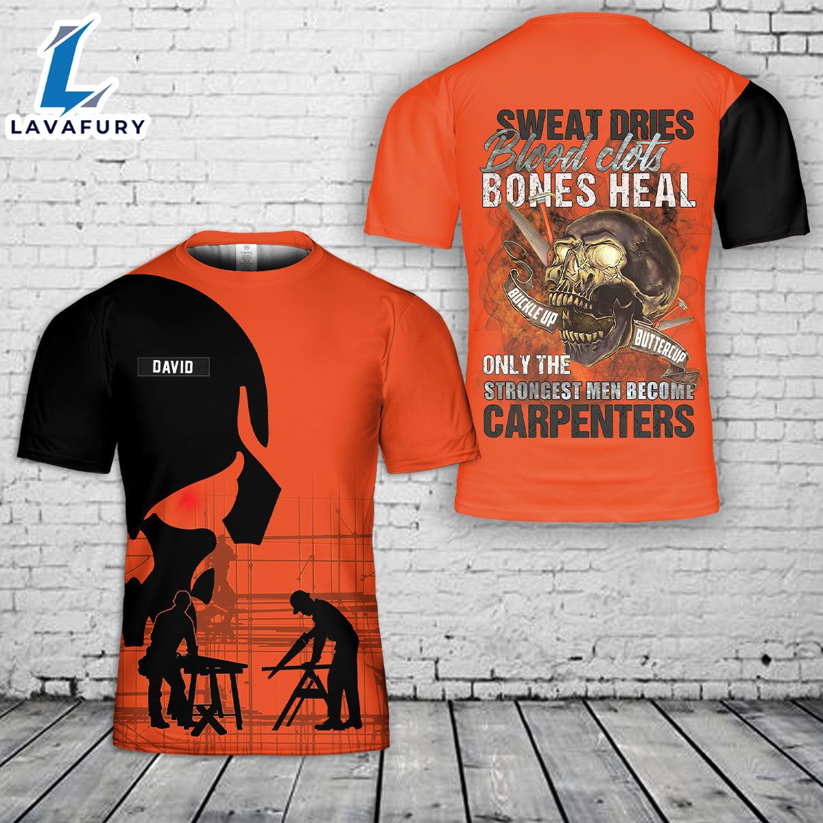 Custom Name Strongest Men Become Carpenter 3D T-Shirt 4th Of July Shirt